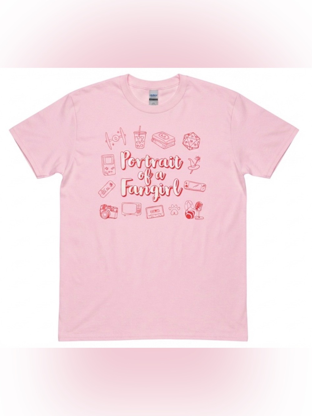 Portrait of a Fangirl T-Shirt Adult XL Pink Gildan Softstyle Graphic Tee Cotton